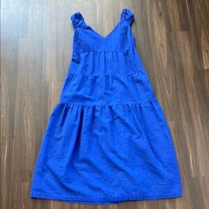 Royal Blue Tiered Sleeveless Midi Sundress with Pockets and Tied Back